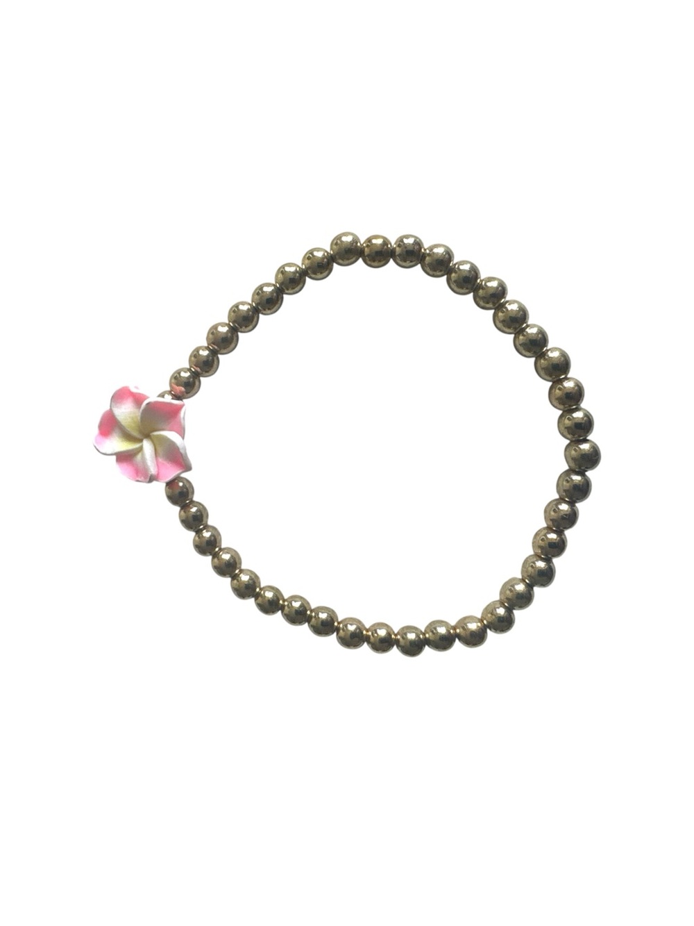 WOMEN’S Gold Beaded Stretch Ankle Bracelet Pink & White Flower Charm